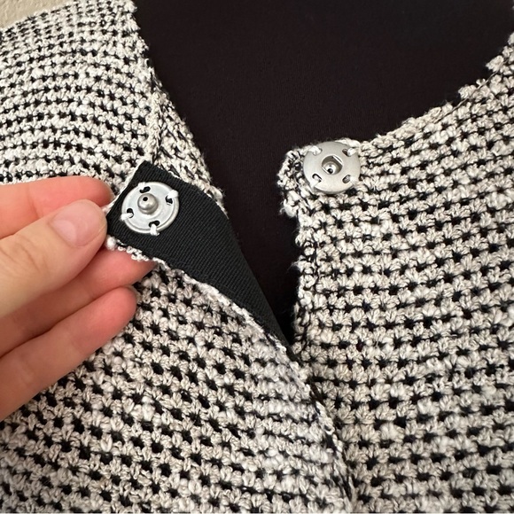 Eileen Fisher Linen Blend Jewel Neck Shaped Jacket Malibu Black Cream Sweater - Picture 4 of 11